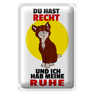 Blechschild Spruch 20x30cm Katze Du hast Recht ich Ruhe