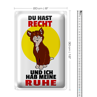 Blechschild Spruch 20x30cm Katze Du hast Recht ich Ruhe