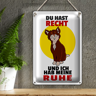 Blechschild Spruch 20x30cm Katze Du hast Recht ich Ruhe