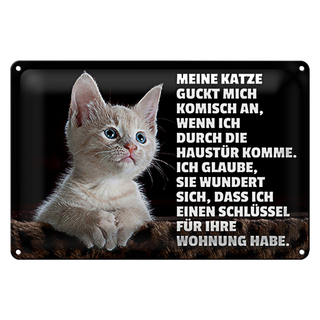Blechschild Spruch 30x20cm Katze guckt mich komisch an