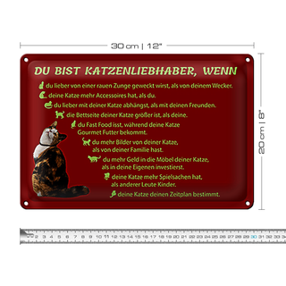 Blechschild Spruch 30x20cm du bist Katzenliebhaber wenn