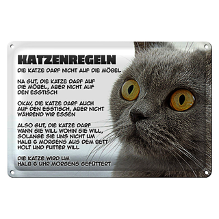 Blechschild Spruch 30x20cm Katzenregeln Katze darf nicht