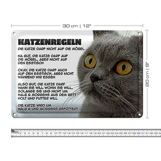 Blechschild Spruch 30x20cm Katzenregeln Katze darf nicht