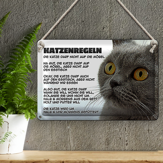 Blechschild Spruch 30x20cm Katzenregeln Katze darf nicht