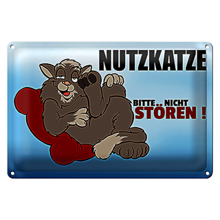 Blechschild Spruch 30x20cm Nutzkatze bitte nicht stören blaues