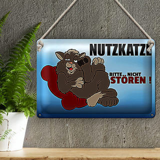 Blechschild Spruch 30x20cm Nutzkatze bitte nicht stören blaues