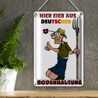 Blechschild Hinweis 20x30cm Eier aus deut.Bodenhaltung Mistgabel