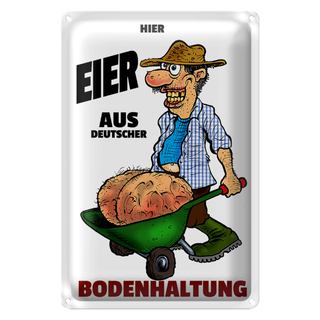 Blechschild Hinweis 20x30cm Eier aus deut.Bodenhaltung Schubkarren