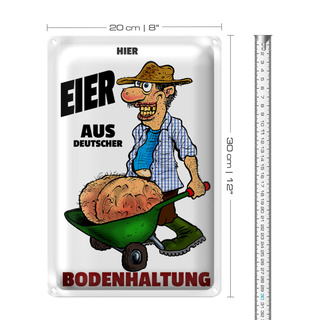 Blechschild Hinweis 20x30cm Eier aus deut.Bodenhaltung Schubkarren