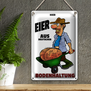 Blechschild Hinweis 20x30cm Eier aus deut.Bodenhaltung Schubkarren