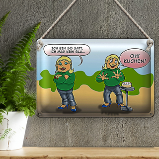 Blechschild Spruch 30x20cm Ich bin so satt oh Kuchen