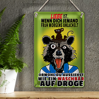 Blechschild Spruch 20x30cm Liebe ist wenn morgens angelächelt