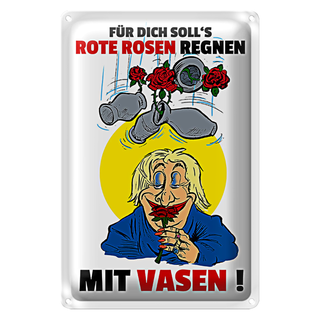 Blechschild Spruch 20x30cm Für dich Rosen regnen mit Vasen