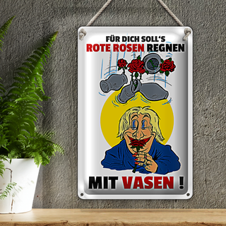 Blechschild Spruch 20x30cm Für dich Rosen regnen mit Vasen