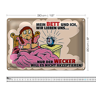 Blechschild Spruch 30x20cm Mein Bett und Ich wir lieben uns