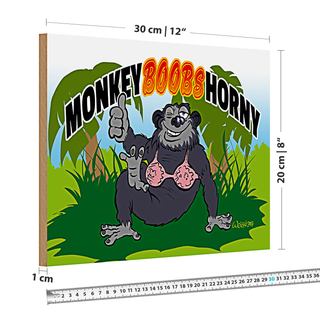 Holzschild Spruch 30x20cm Monkey Boobs Horny Affe im BH