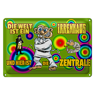 Blechschild Spruch 30x20cm Welt ist Irrenhaus hier ist Zentrale
