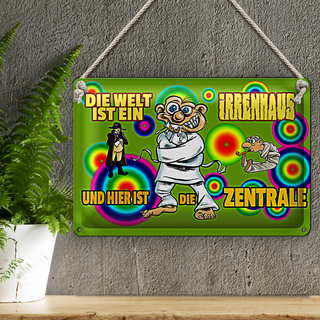 Blechschild Spruch 30x20cm Welt ist Irrenhaus hier ist Zentrale