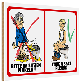 Holzschild WC 30x20cm Toilette Bitte im Sitzen pinkeln