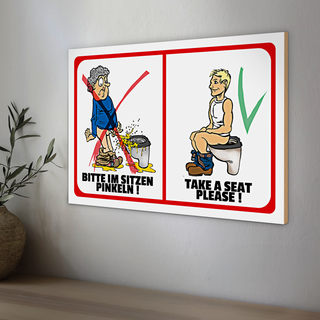 Holzschild WC 30x20cm Toilette Bitte im Sitzen pinkeln