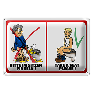 Blechschild WC 30x20cm Toilette Bitte im Sitzen pinkeln
