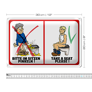 Blechschild WC 30x20cm Toilette Bitte im Sitzen pinkeln