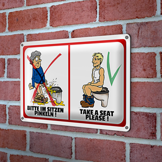 Blechschild WC 30x20cm Toilette Bitte im Sitzen pinkeln