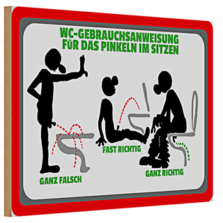 Holzschild WC Gebrauchsanweisung 30x20cm im sitzen pinkeln