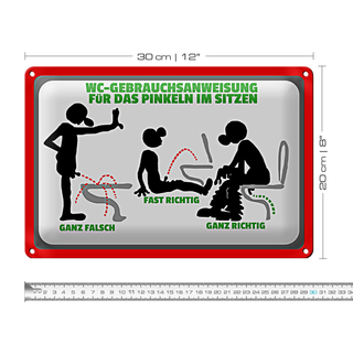 Blechschild WC Gebrauchsanweisung 30x20cm im sitzen pinkeln