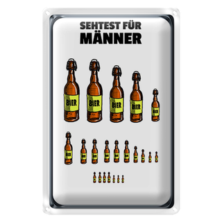 Blechschild 20x30cm Sehtest für Männer Bierflaschen