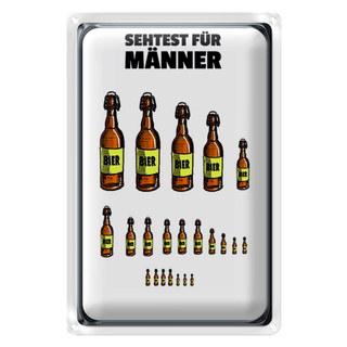 Blechschild 20x30cm Sehtest für Männer Bierflaschen