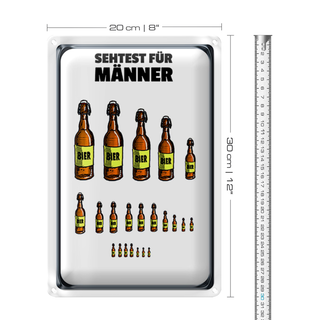 Blechschild 20x30cm Sehtest für Männer Bierflaschen
