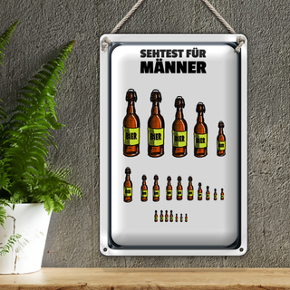 Blechschild 20x30cm Sehtest für Männer Bierflaschen