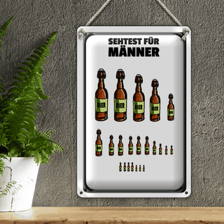 Blechschild 20x30cm Sehtest für Männer Bierflaschen