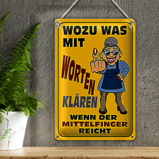 Blechschild Spruch 20x30cm Wozu Wörter Mittelfinger reicht