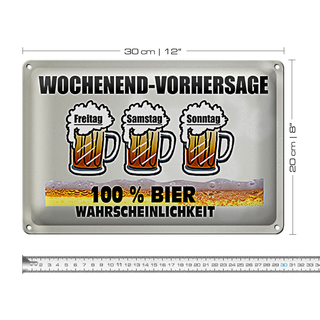 Blechschild 30x20cm Wochenend Vorhersage 100% Bier