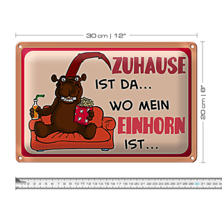 Blechschild Spruch 30x20cm Zuhause ist da wo mein Einhorn Shild