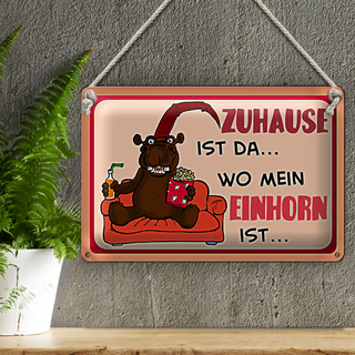Blechschild Spruch 30x20cm Zuhause ist da wo mein Einhorn Shild