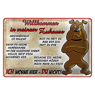 Blechschild Willkommen 30x20cm Ich wohne hier Du nicht