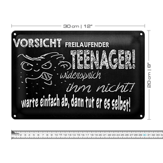 Blechschild Spruch 30x20cm Vorsicht freilaufender Teenager