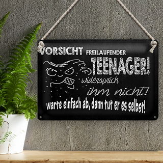 Blechschild Spruch 30x20cm Vorsicht freilaufender Teenager