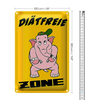 Blechschild Spruch 20x30cm Diätfreie Zone Elefant