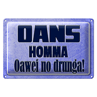 Blechschild Spruch 30x20cm Oans homma oawei no drunga
