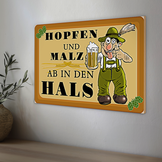 Holzschild 30x20cm Hopfen und Malz ab in den Hals