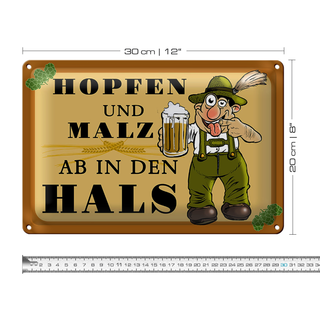 Blechschild 30x20cm Hopfen und Malz ab in den Hals