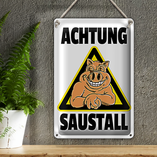 Blechschild Tiere 20x30cm Schwein Achtung Saustall
