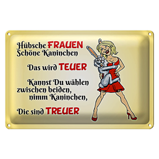 Blechschild Spruch 30x20cm Hübsche Frauen schöne Kaninchen