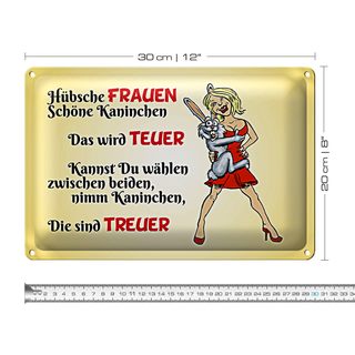 Blechschild Spruch 30x20cm Hübsche Frauen schöne Kaninchen
