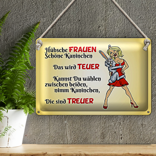 Blechschild Spruch 30x20cm Hübsche Frauen schöne Kaninchen