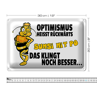 Blechschild Spruch 30x20cm Optimismus rückwärts Sumsi Po